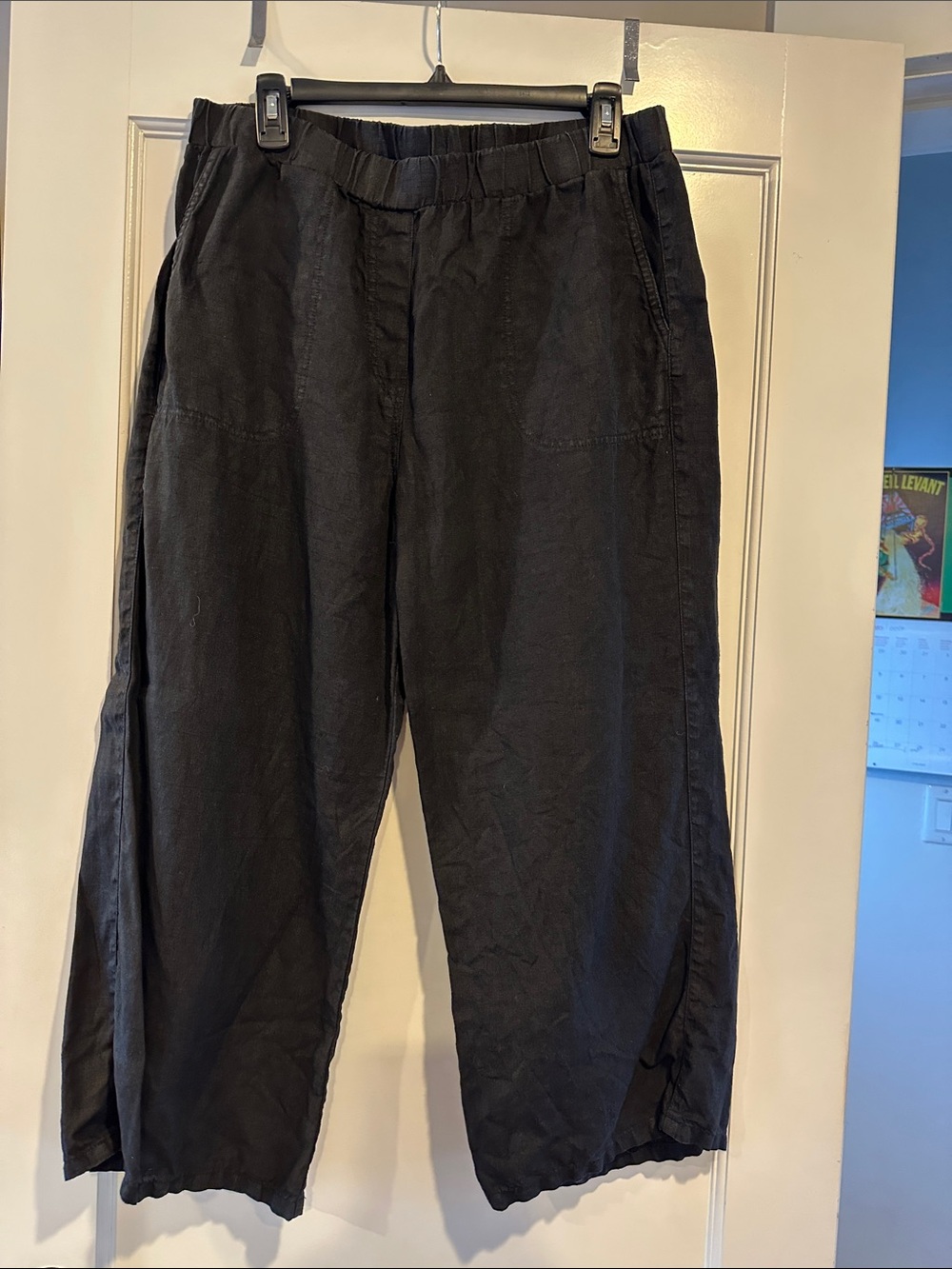 cut loose Black Wide-Leg Elastic Waist Pants with Side Pockets